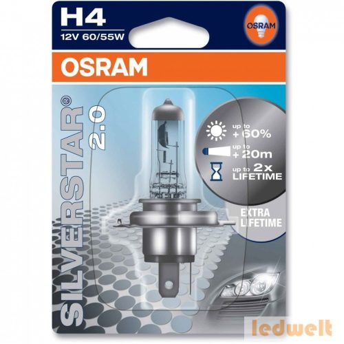 Osram Silverstar2.0 64193SV2-01B H4 izzó +60% 60/55W bliszter