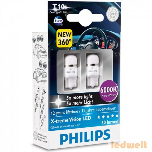 Philips X-treme Vision LED 360° W5W 6000K 2db/bliszter