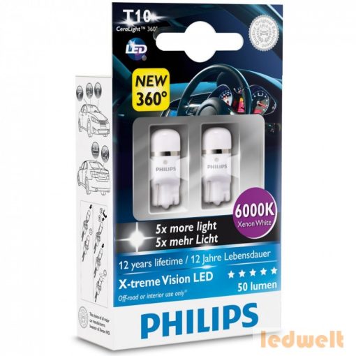 Philips X-treme Vision LED 360° W5W 6000K 2db/bliszter