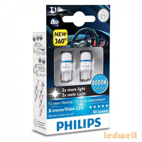 Philips X-treme Vision LED 360° W5W 8000K 2db/bliszter